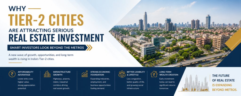 Why Tier-2 cities are attracting serious real estate investment through infrastructure growth, affordability, and long-term wealth creation opportunities.